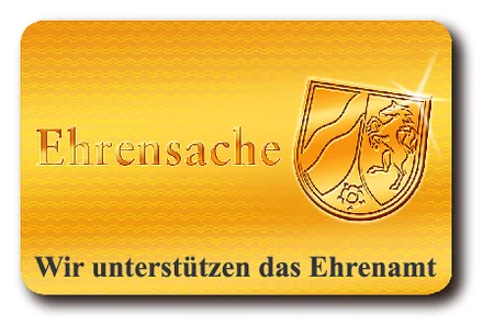 Ehrensache: Aufkleber der Ehrenamtskarte NRW mit Landeswappen und dem Satz Wir unterst&uuml;tzen das Ehrenamt