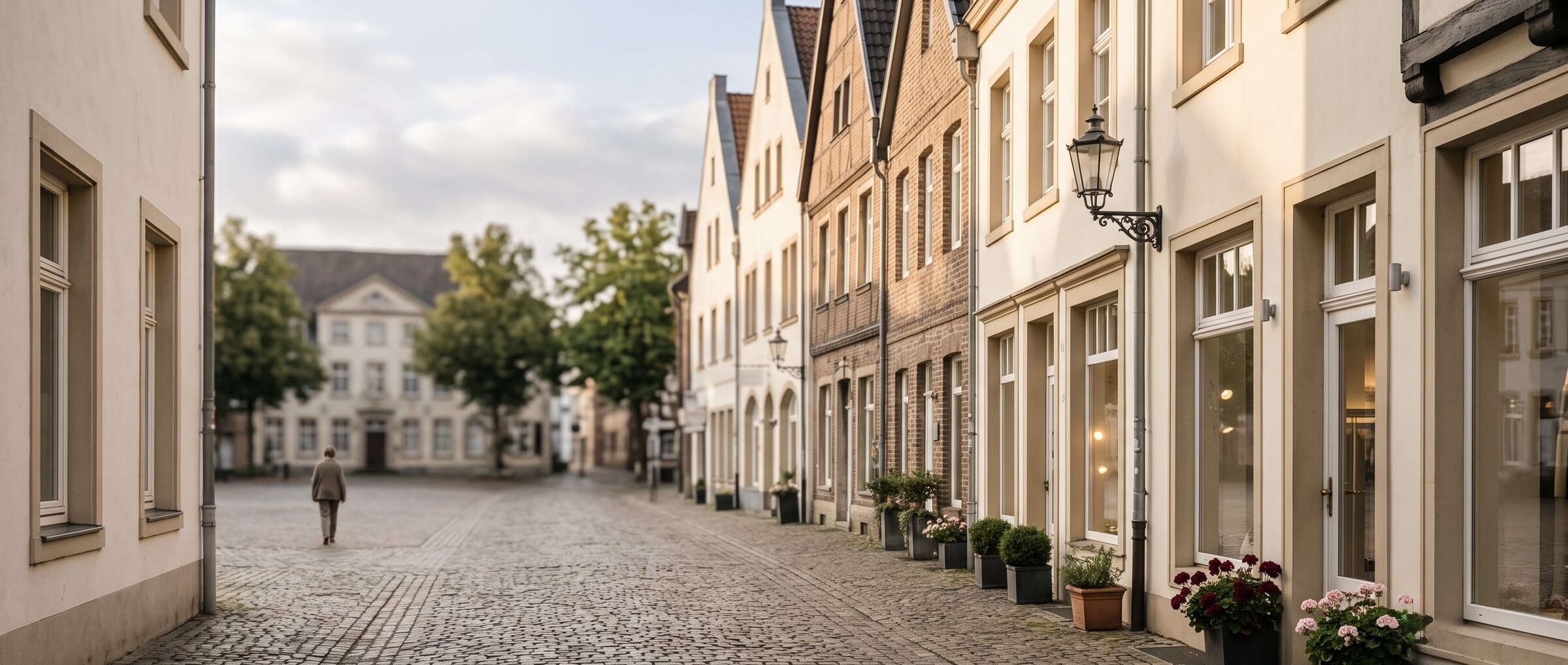 Grafschafter Altstadt in Moers im Morgenlicht
