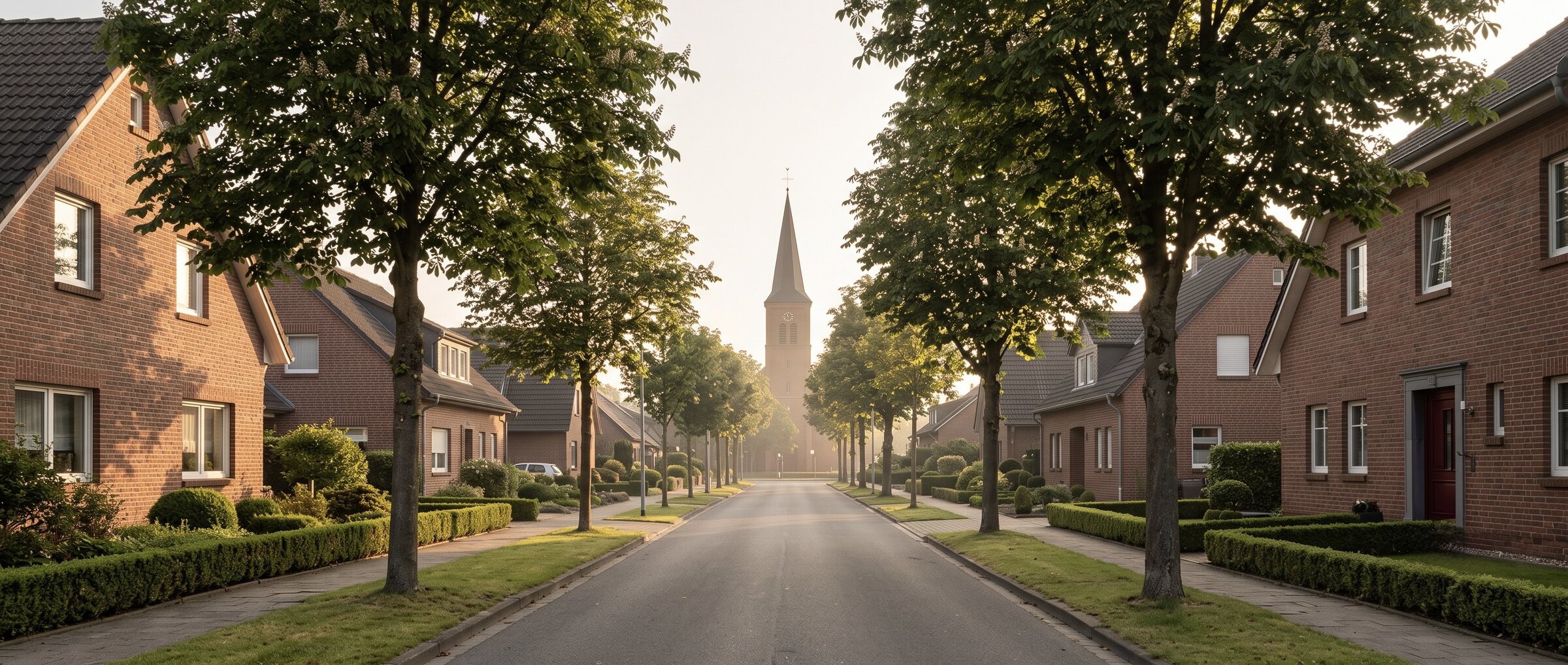 Wohnstra&szlig;e in Neukirchen-Vluyn im Morgenlicht