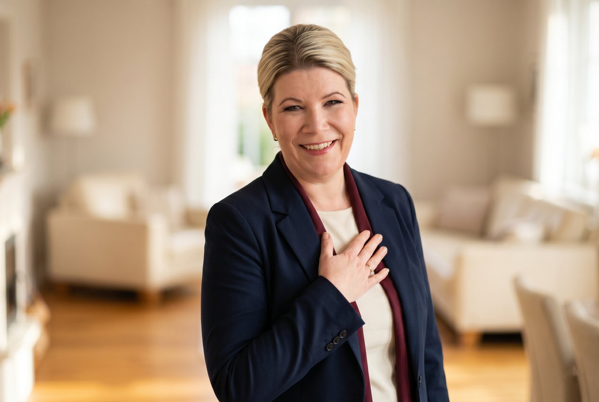 Heike Langenkamp, Inhaberin von Wohngefühl Immobilien, bedankt sich für eine Empfehlung