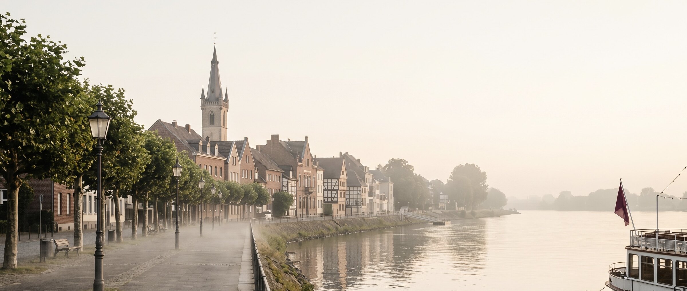 Rheinpromenade in Krefeld-Uerdingen am Morgen