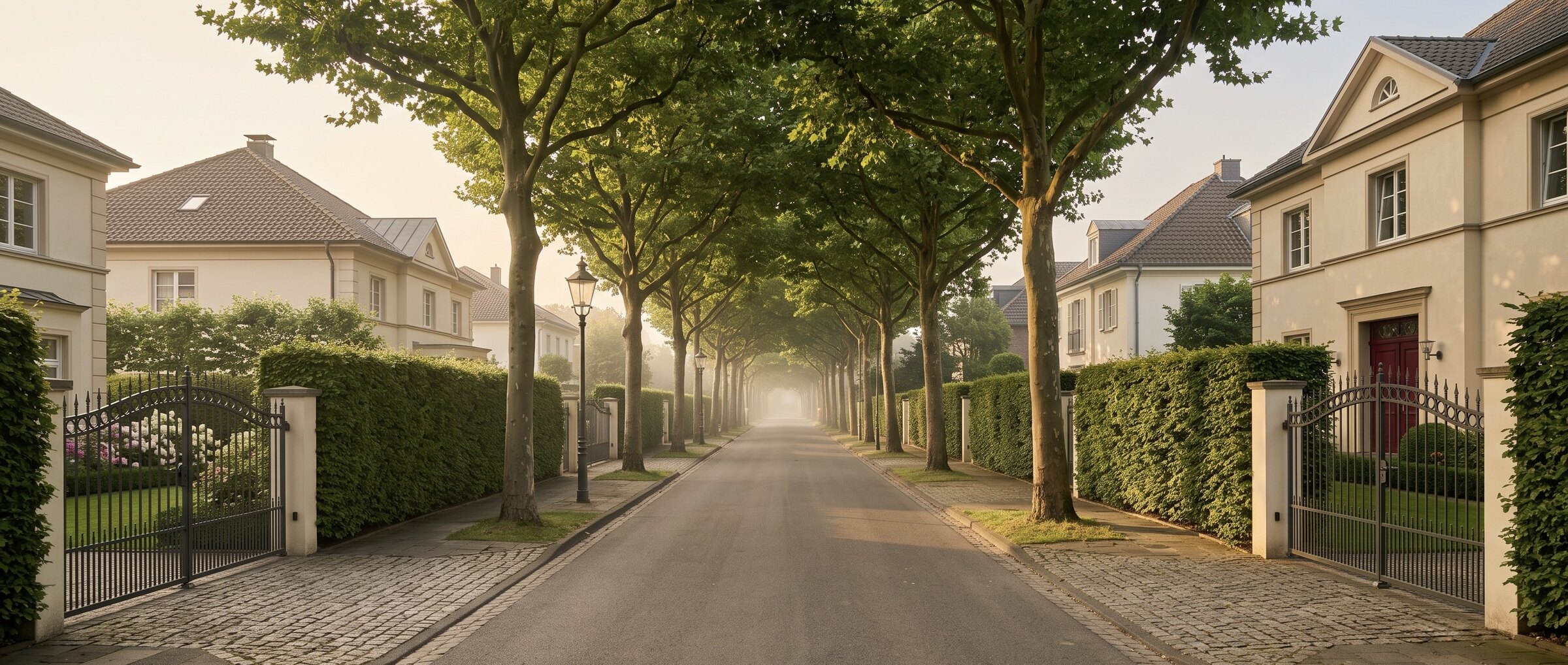 Villenallee in Meerbusch im Morgenlicht