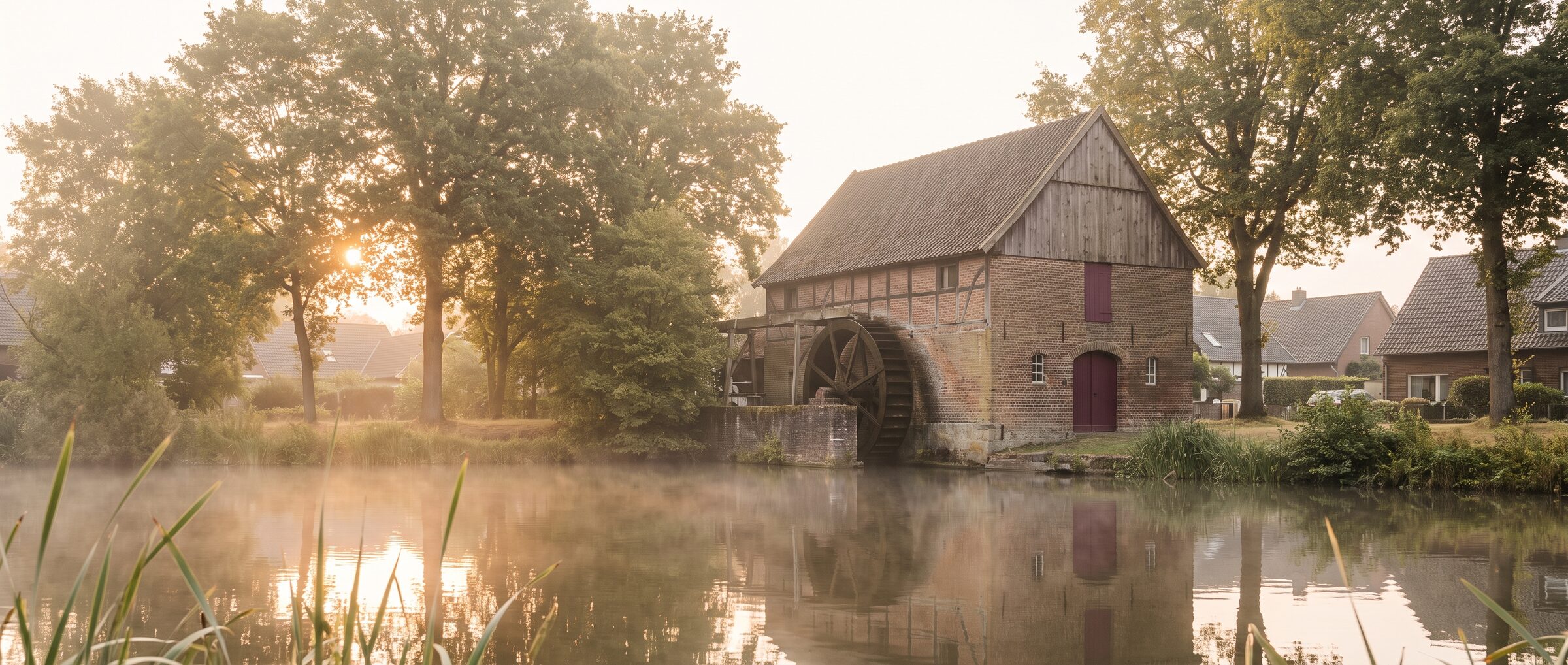 Historische Wassermühle in Dinslaken-Hiesfeld am Morgen